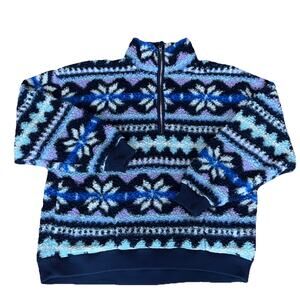 Aerie Hometown‎ Holiday Oversized Quarter Zip Sherpa Sweatshirt Medium Teddy